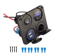 Etrogo Panneau de commutateur 4 en 1 étanche avec prise USB QC3.0, allume-cigare de voiture, voltmètre LED, interrupteur à bascule pour camping-car, bateau, caravane, camion