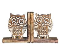 ETROVES Lot de 2 Serre-Livres en Bois de manguier Blanc en Forme de Hibou, 15,2 x 14,9 x 14,9 cm, bloqueurs de Livres décoratifs pour étagères, Bureau à Domicile, Livres Lourds