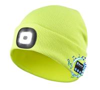 Etsfmoa Bonnet lumineux Bluetooth unisexe avec 4 LED rechargeables par USB - Cadeau pour homme, père, mari, petit ami, femme, adolescent, garçon, jaune fluo, Taille unique