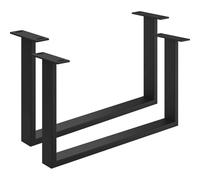 ETSI Lot de 2 Patins de Table Basse en Forme de U 600 mm, en Acier Noir revêtu par pulvérisation, structuré, RAL 9005, avec Patins de réglage