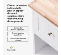 Etsu Chariot de service plan de travail extensible 2 tiroirs 2 portes 2 étagères roulettes avec frein de stationnement