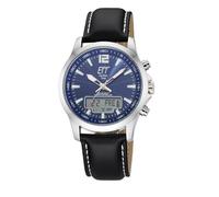 ETT Eco Tech Time EGA-11714-31L Montre solaire radio-pilotée analogique pour homme avec date numérique et bracelet en cuir