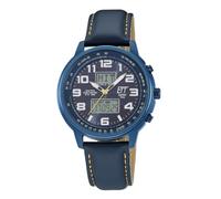 ETT Eco Tech Time Montre analogique radio-pilotée solaire pour homme avec bracelet en cuir EGS-11734-32L