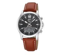 ETT Eco Tech Time EGA-11713-21L Montre solaire radio-pilotée analogique pour homme avec date numérique et bracelet en cuir