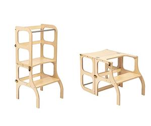 Ette Tete STEP'n'SIT Montessori Torre Table d'apprentissage convertible • Multifonctionnelle 2 en 1 en bois avec fermetures dorées