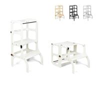 Ette Tete STEP'n'Sit® • Tour d'apprentissage • Convertible 2 en 1 (Blanc, avec fermoirs en Laiton)