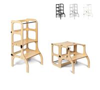 Ette Tete STEP'n'Sit® • Tour d'apprentissage• Convertible 2 en 1 (en Bois, avec fermoirs Noirs)