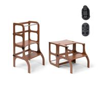 Ette Tete STEP'n'SIT • Tour d'apprentissage Montessori convertible + table, 2 en 1 (avec fermetures noires, marron)