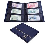 Ettonsun Porte-billets de banque en cuir - 60 poches - Pour collectionneurs de billets, album de billets de banque, album de collection pour souvenirs de papier (bleu)