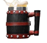 ETUCYNG Chope à bière médiévale, chope à bière médiévale, 600 ml, tasse à lait créative - Chope à bière en imitation bois - Tasse à bière vintage en acier inoxydable - Gobelet pour boissons à café