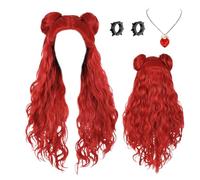 ETUCYNG Perruque d'Halloween pour fille - Longue perruque rouge bou avec boucles d'oreilles - Pour fille - Polyvalente - Pour spectacle scolaire, fête, scène confortable