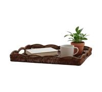 ETUCYNG Plateau repas tressé - Décoration de canapé en rotin synthétique - Plateau à boissons - Pour salon, chambre à coucher, table basse, canapé, extérieur, terrasse, camping, pique-nique, réunions