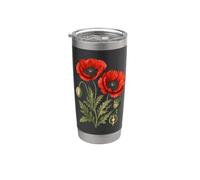 Étude de fleurs de coquelicot rouge botanique vintage Gobelet isotherme en acier inoxydable double paroi