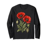 Étude de Fleurs de Coquelicot Rouge botanique Vintage Manche Longue