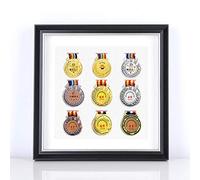 ETUELNOPT Boîte de Stockage de médailles pour Coureurs, Cadre d'affichage de médailles, boîte à mémoire en Bois 3D, Cadeau, Plusieurs Tailles, Multicolore(Black Gold Rim,9 medals/40 * 40cm)