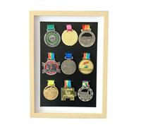 ETUELNOPT Boîte de Stockage de médailles pour Coureurs, Présentoir à médailles en Bois Massif, Multicolore, Plusieurs Tailles, for Sportives et Militaires(Wood Color,20 inches (5 Frames 1 Medal))