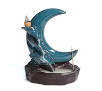 ETUELNOPT Brûleur d'encens en céramique, Brûleur d'encens à Reflux en Forme de Lune, étang Lotus, Support céramique, décoration Maison, méditation Yoga