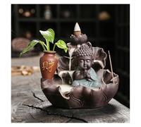 ETUELNOPT Brûleur d'encens en céramique, Porte-encens à Reflux en Argile Violette, Petit Moine, Multicolore for la méditation Feng Shui(Green)