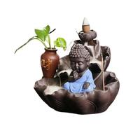 ETUELNOPT Brûleur d'encens en céramique, Porte-encens à Reflux en Argile Violette, Petit Moine, Multicolore for la méditation Feng Shui(Blue)