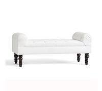 ETUELNOPT Stockage Ottoman, Banc de Rangement rembourré en Bois Massif avec accoudoirs, Lin et Cuir, Plusieurs Tailles(Linen-d,80x45x55cm(31x18x22inch))