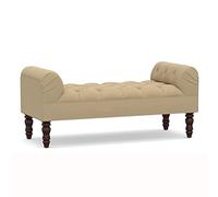 ETUELNOPT Stockage Ottoman, Banc de Rangement rembourré en Bois Massif avec accoudoirs, Lin et Cuir, Plusieurs Tailles(Linen-c,80x45x55cm(31x18x22inch))