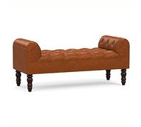 ETUELNOPT Stockage Ottoman, Banc de Rangement rembourré en Bois Massif avec accoudoirs, Lin et Cuir, Plusieurs Tailles(Leather-h,100x45x55cm(39x18x22inch))