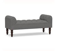 ETUELNOPT Stockage Ottoman, Banc de Rangement rembourré en Bois Massif avec accoudoirs, Lin et Cuir, Plusieurs Tailles(Linen-b,80x45x55cm(31x18x22inch))