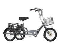 ETUELNOPT Vélo Pliable de Ville, Tricycle Adulte Pliant Multicolore 16 Pouces, pédale réglable, Panier arrière, Double Freins(Grey)