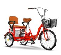 ETUELNOPT Vélo Pliable de Ville, Tricycle Pliant Adulte 16 Pouces Tandem Multicolore avec siège arrière et Panier(Red)