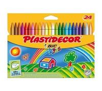 BIC Kids Plastidecor Craies de Coloriage - Couleurs Assorties, Etui Carton de 24