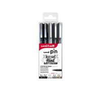 Uni-Ball Coffret de 5 marqueurs calibrés pointe de 0,8 mm de couleur noir, gris et sépia SET LETTERING