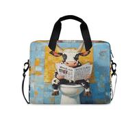 Étui à bandoulière portable avec poignée et bandoulière pour ordinateur portable 15,6" avec fermeture éclair - Motif vache blanche mignonne pour lire des journaux