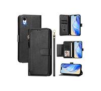 Etui à bascule pour FOXDOCK iPhone XR Protection Soft PU Le cuir à glissière Portefeuille Couverture de téléphone compatible avec iPhone XR-Noir