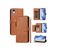 Etui à bascule pour FOXDOCK iPhone XR Protection Soft PU Le cuir à glissière Portefeuille Couverture de téléphone compatible avec iPhone XR-Brun