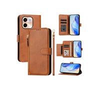 Etui à bascule pour FOXDOCK VIVO Y28 4G Protection Soft PU Le cuir à glissière Portefeuille Couverture de téléphone compatible avec VIVO Y28 4G-Brun