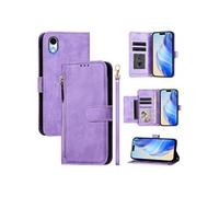 Etui à bascule pour iPhone XR Protection Soft PU Le cuir à glissière Portefeuille Couverture de téléphone compatible avec iPhone XR-Violet