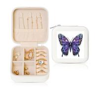 Étui à bijoux de voyage en cuir PU avec motif papillon violet pour bagues, boucles d'oreilles, pendentifs, colliers pour filles et femmes