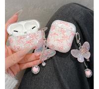Étui à boucle d'oreille rose texturé en forme de coquillage avec nœud papillon, compatible avec les écouteurs sans fil Bluetooth 3, Pro, Pro 2, 4 AirPods1/2,AirPods Pro,AirPods 3,AirPods Pro (2nd gene