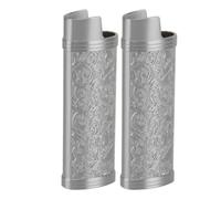 Étui à Briquet en Alliage de Zinc, Design Botanique Vintage, Manchon de Support pour Briquet BIC Pleine Taille Type J6, Housse de Protection (GREY)