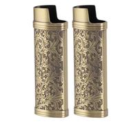 Étui à Briquet en Alliage de Zinc, Manchon de Briquet estampé à Fleurs Vintage Support de Couvercle de Boîtier de Briquets en Métal pour Briquets BIC Pleine Taille J6 pour la Protection
