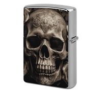 Étui à briquet en cuir avec motif tête de mort rose et métal - Coupe-vent vintage - Réutilisable - Pour homme - Pochette de protection portable double face