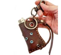 Étui à briquet en cuir compatible avec les briquets BIC - Housse pour briquet et pochette avec porte-clés pour briquets BIC - Pochette en cuir pleine fleur marron