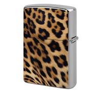 Étui à briquet en métal avec imprimé léopard rugueux - Coupe-vent vintage - Réutilisable - Pour homme - Pochette de protection portable double face