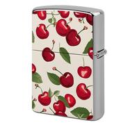 Étui à briquet en métal avec motif cerise rouge - Coupe-vent vintage - Réutilisable - Pour homme - Pochette de protection portable double face