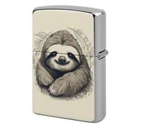 Étui à briquet en métal motif paresseux My Spirit - Coupe-vent - Vintage - Réutilisable - Pour homme - Avec poche à rabat - Double face - Portable