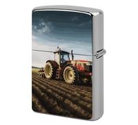 Étui à briquet en métal motif tracteur de ferme - Coupe-vent vintage - Réutilisable - Pour homme - Pochette de protection portable double face