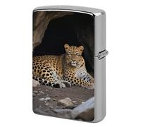 Étui à briquet en métal réutilisable à rabat double face coupe-vent et imperméable pour cigarette portable Cougar in The Cave Briquets Pochette pour papa, petit ami, mari