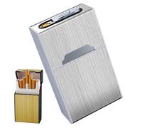 Étui à briquet intégré, support de boîte à coque rigide avec chauffage sans flamme, rangement de poche résistant à l'humidité for cigarettes de taille normale (jusqu'à 20)(Silver)
