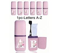 Étui à brosse à dents portable avec lettre rose et blanche de A à Z, support de brosse à dents de voyage, couvercle de gobelet de brosse à dents portable, convient pour les voyages, le camping, les dé