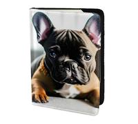 Étui à cartes en cuir imprimé bouledogue français - Accessoires de voyage - Pour passeport - Pour homme et femme, noir, One Size